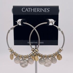 Catherines Silver Hoop Earrings with Gold and Silver Charms